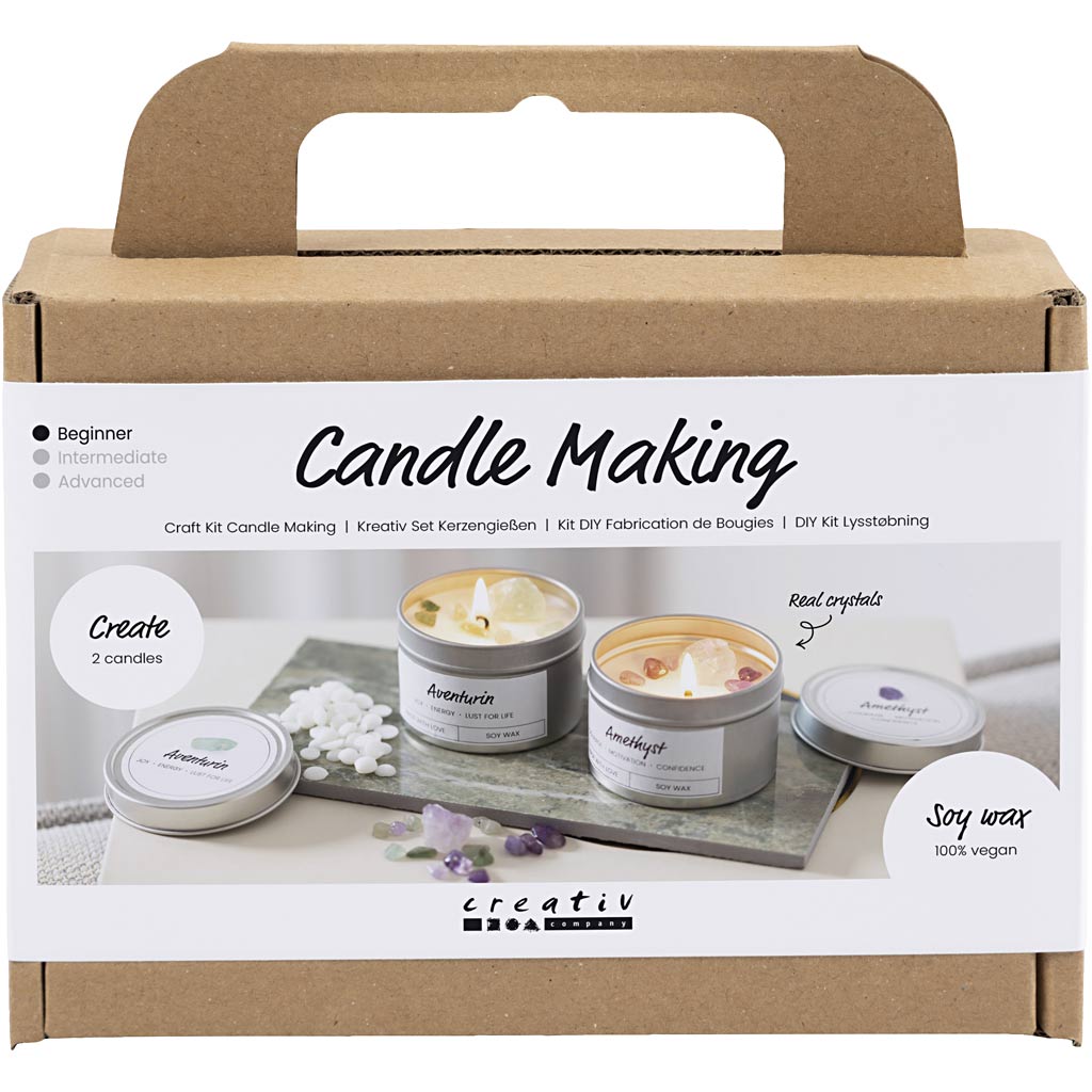 Mini Craft Kit Candle Making, Soy candle with aventurin and amethyst, cream, off white, 1 pack-boobam