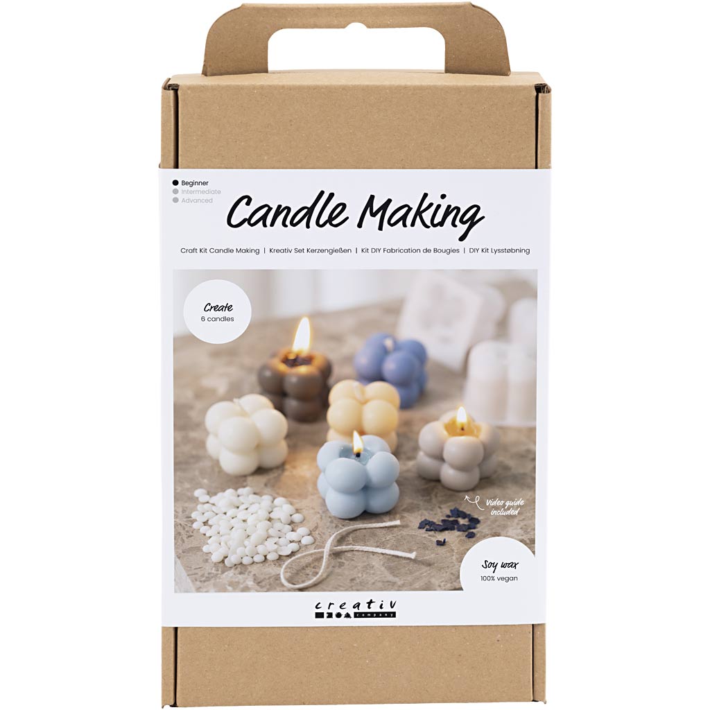 Craft Kit Candle Making, Bubble soy candle, warm beige, light blue, cream, 1 pack-boobam