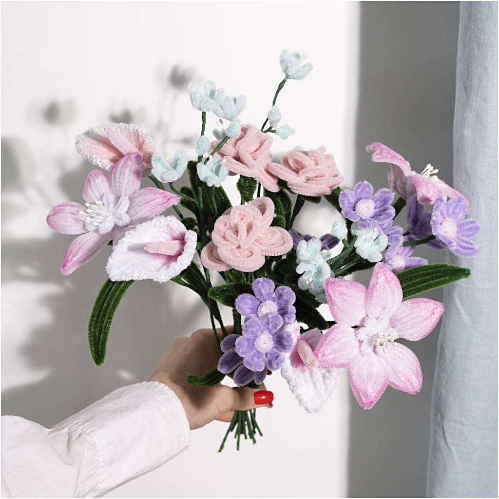 Craft Kit Pipe Cleaner Flowers, Flowers, pastel colours, 1 pack-boobam