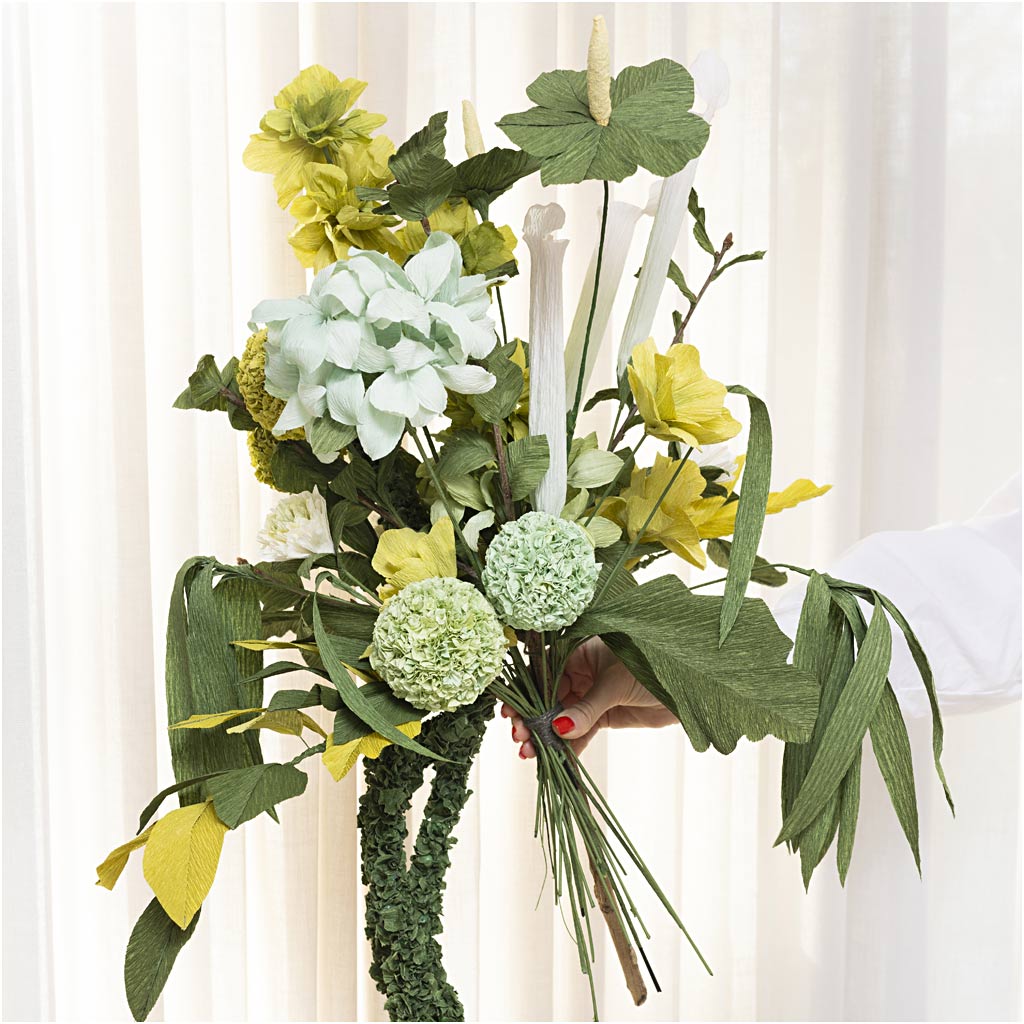 Maxi Craft Kit Crepe Paper, Flower bouquet, light green, dark green, pastel green, wh...-boobam