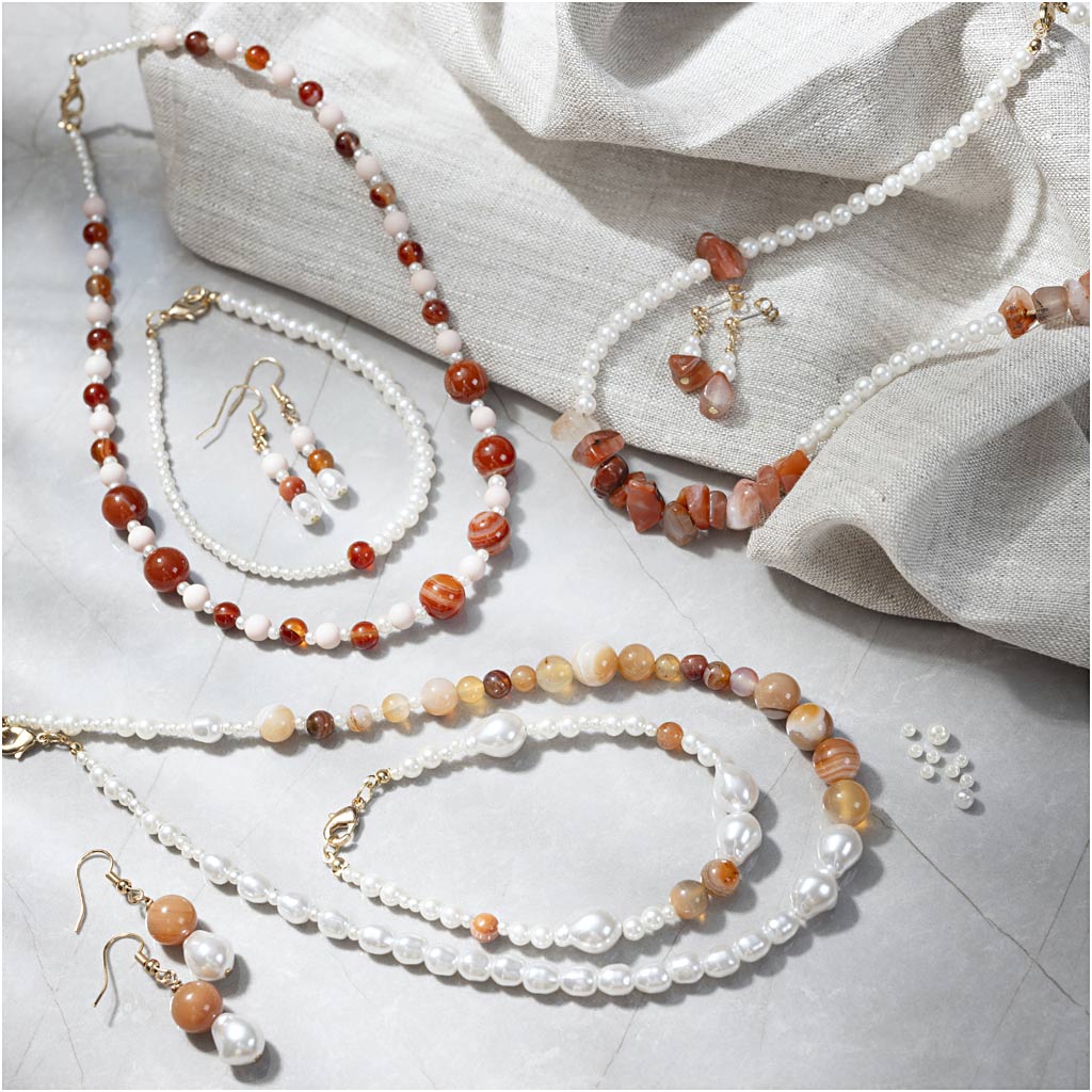 Craft Kit Jewellery, Beige, burnt orange, white - mother-of-pearl, 1 pack-boobam