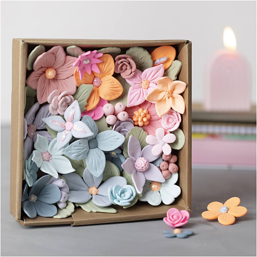 Craft Kit Modelling, Flowers, pastel colours, 1 pack-boobam