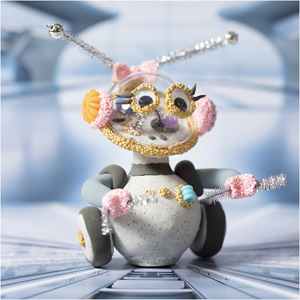 Mini Craft Kit Modelling, Robot, grey, pink, 1 pack-boobam