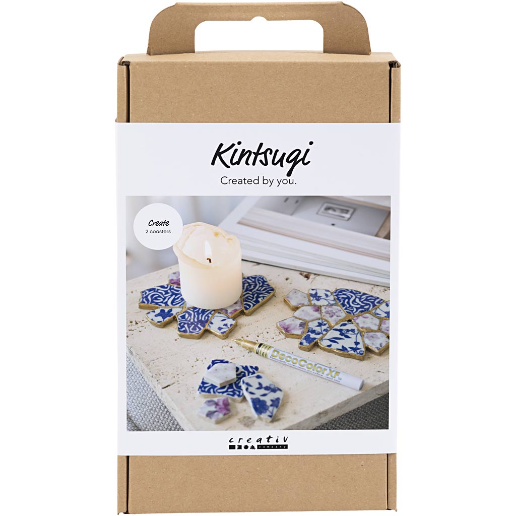 Craft Kit Kintsugi, Coaster, blue, gold, light red, white, 1 pack-boobam
