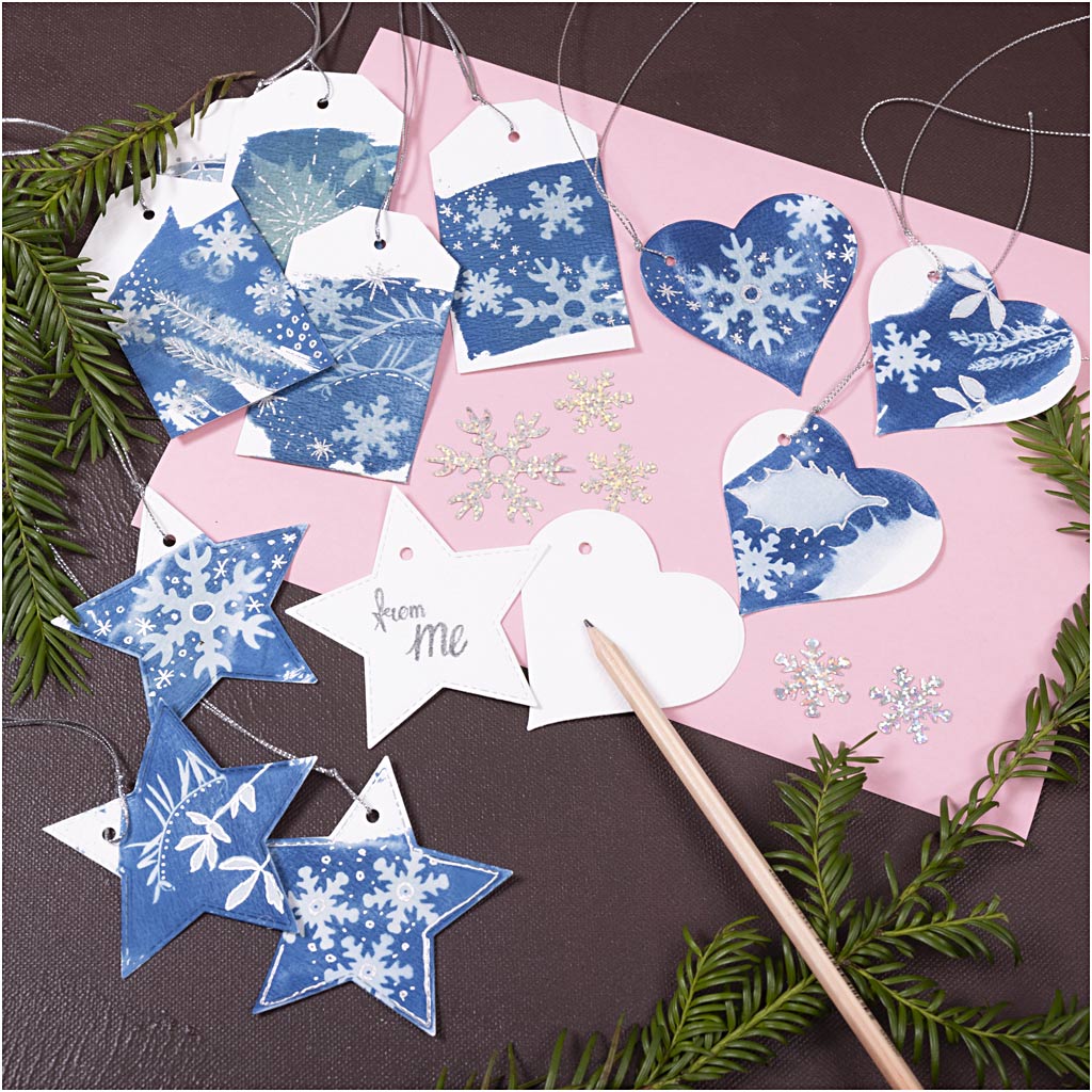 Mini Craft Kit Cyanotype, Gift labels, blue, silver, 1 pack-boobam