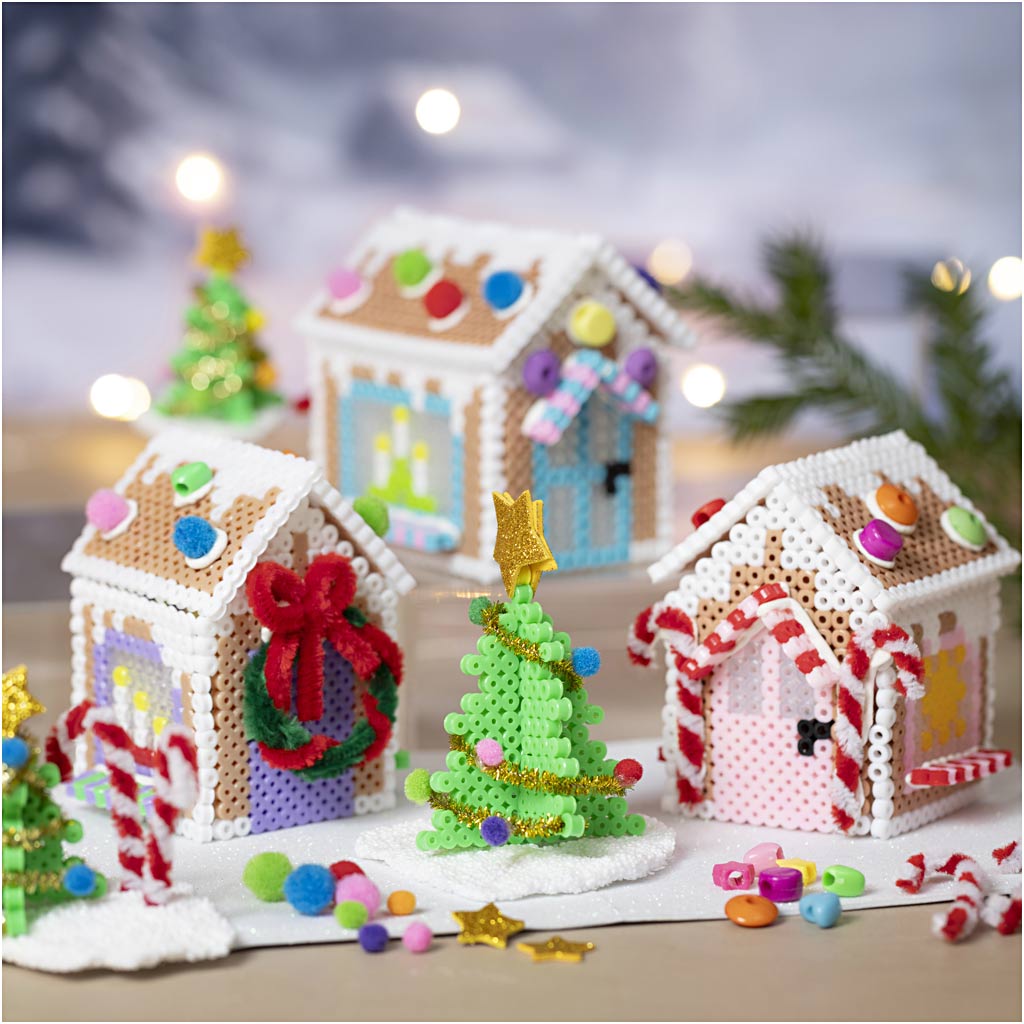 Craft Kit Fuse Beads, Christmas house, assorted colours, 1 pack-boobam