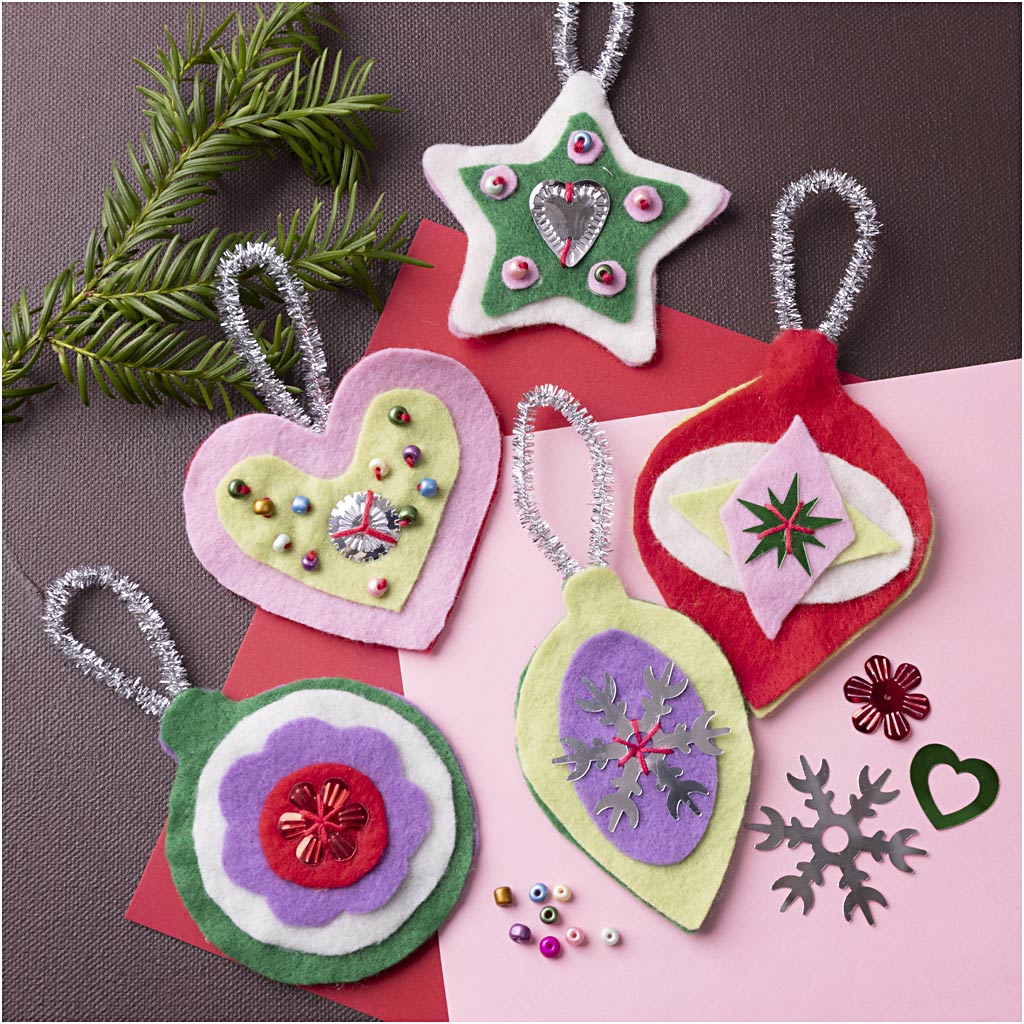 Mini Craft Kit Decoration, Felt Christmas decorations, assorted colours, 1 pack-boobam