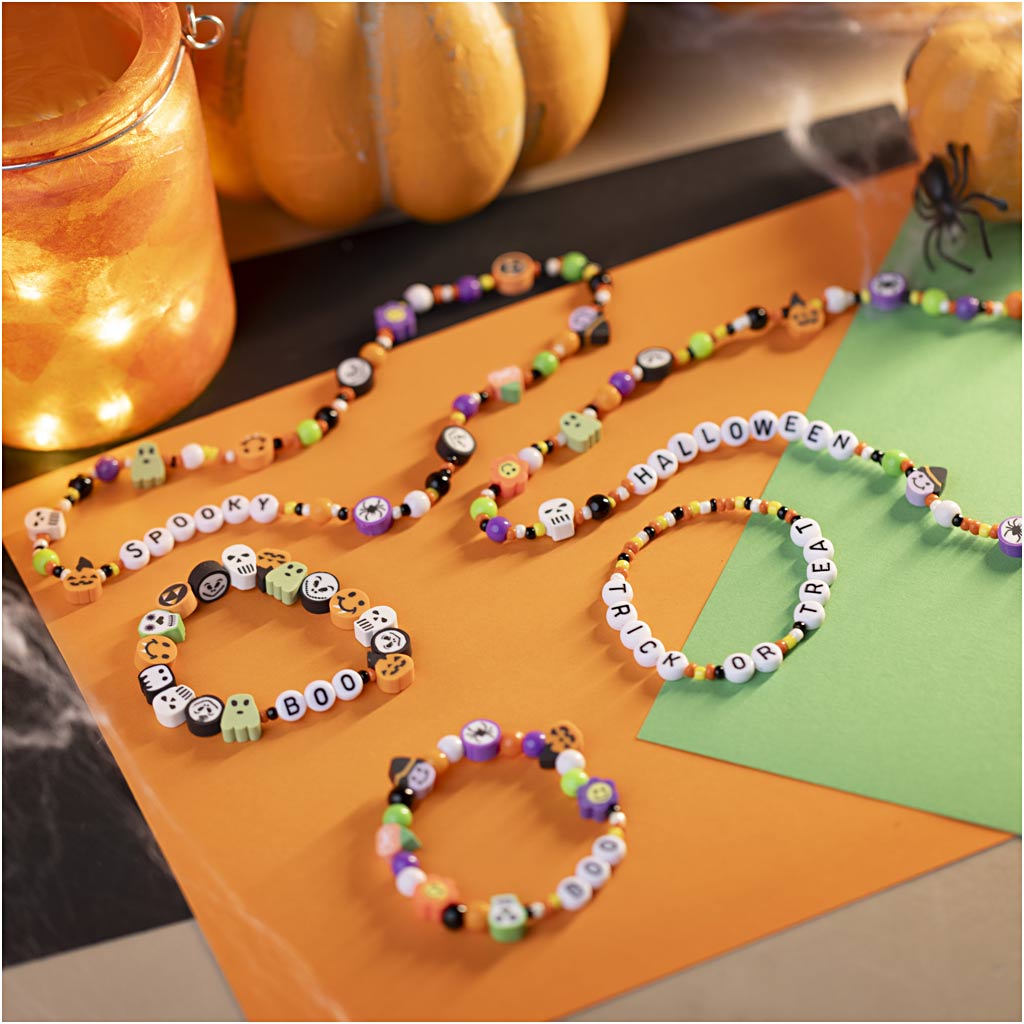 Mini Craft Kit Jewellery, Necklaces and bracelets, halloween colours, 1 pack-boobam