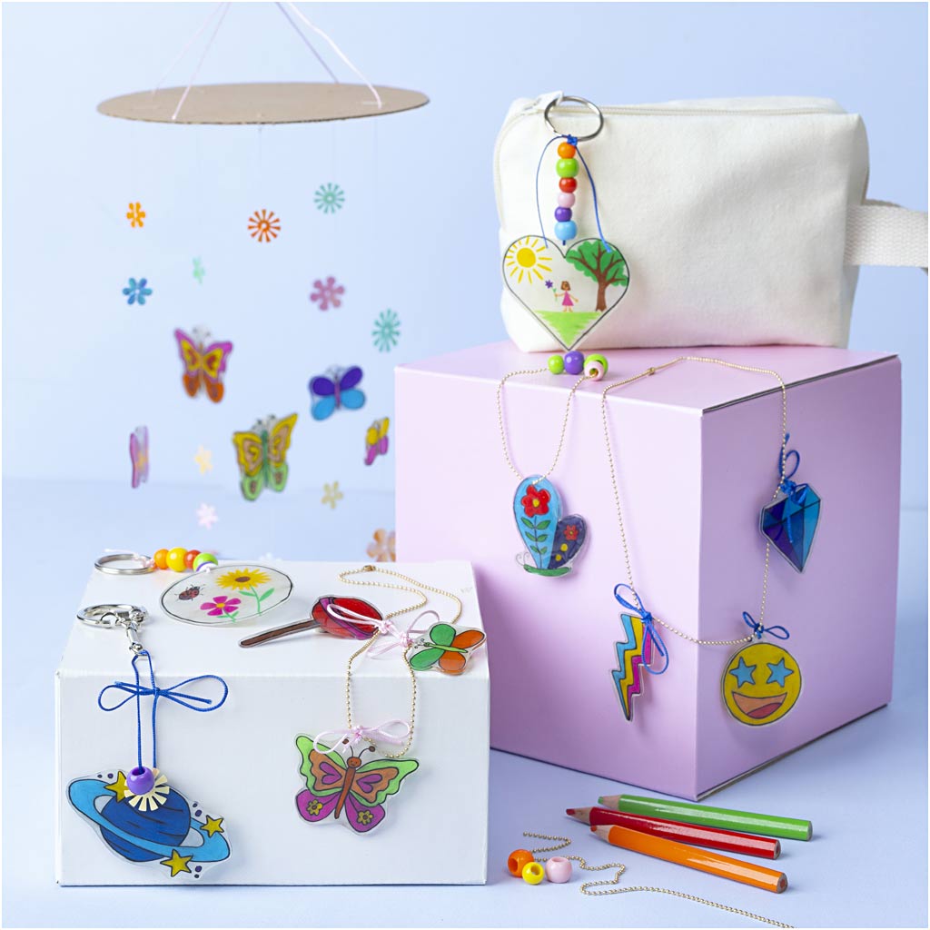 Craft Kit Shrink Plastic, Mobile, necklace, bracelet, key rings, assorted colours, ...-boobam