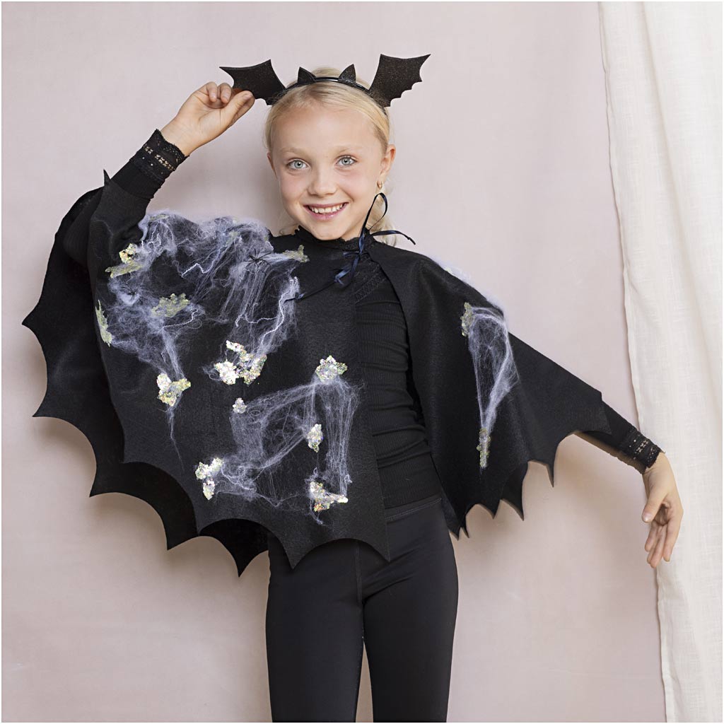 Craft Kit Spooky Costume, Bat cape and headband, black, black glitter, 1 pack-boobam
