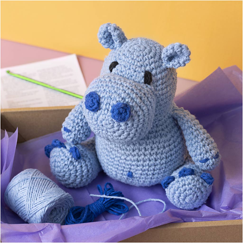 Craft Kit Amigurumi, Hippo, blue, light blue, 1 pack-boobam