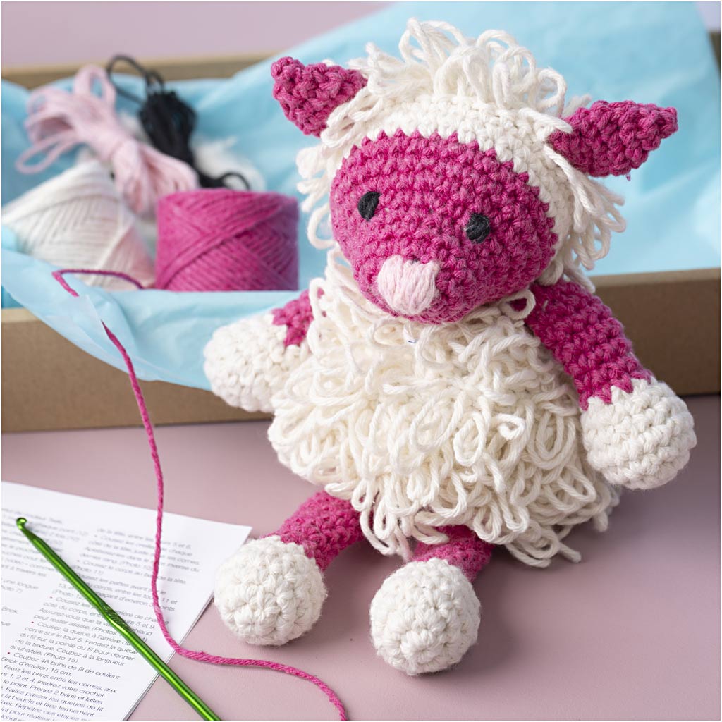 Craft Kit Amigurumi, Sheep, pink, off white, 1 pack-boobam