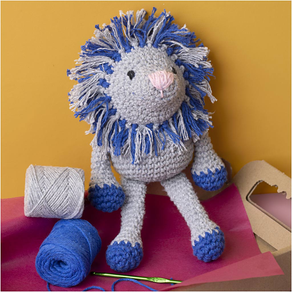 Craft Kit Amigurumi, Lion, navy blue, light grey, 1 pack-boobam