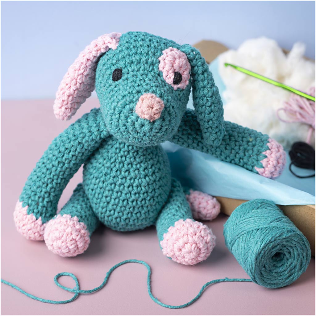 Craft Kit Amigurumi, Puppy, pastel pink, dark turquoise, 1 pack-boobam