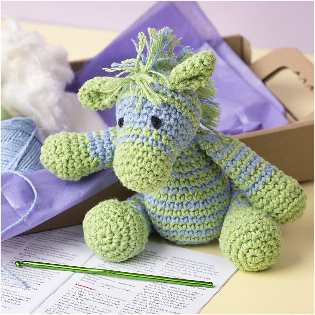 Craft Kit Amigurumi, Zebra, light blue, light green, 1 pack-boobam