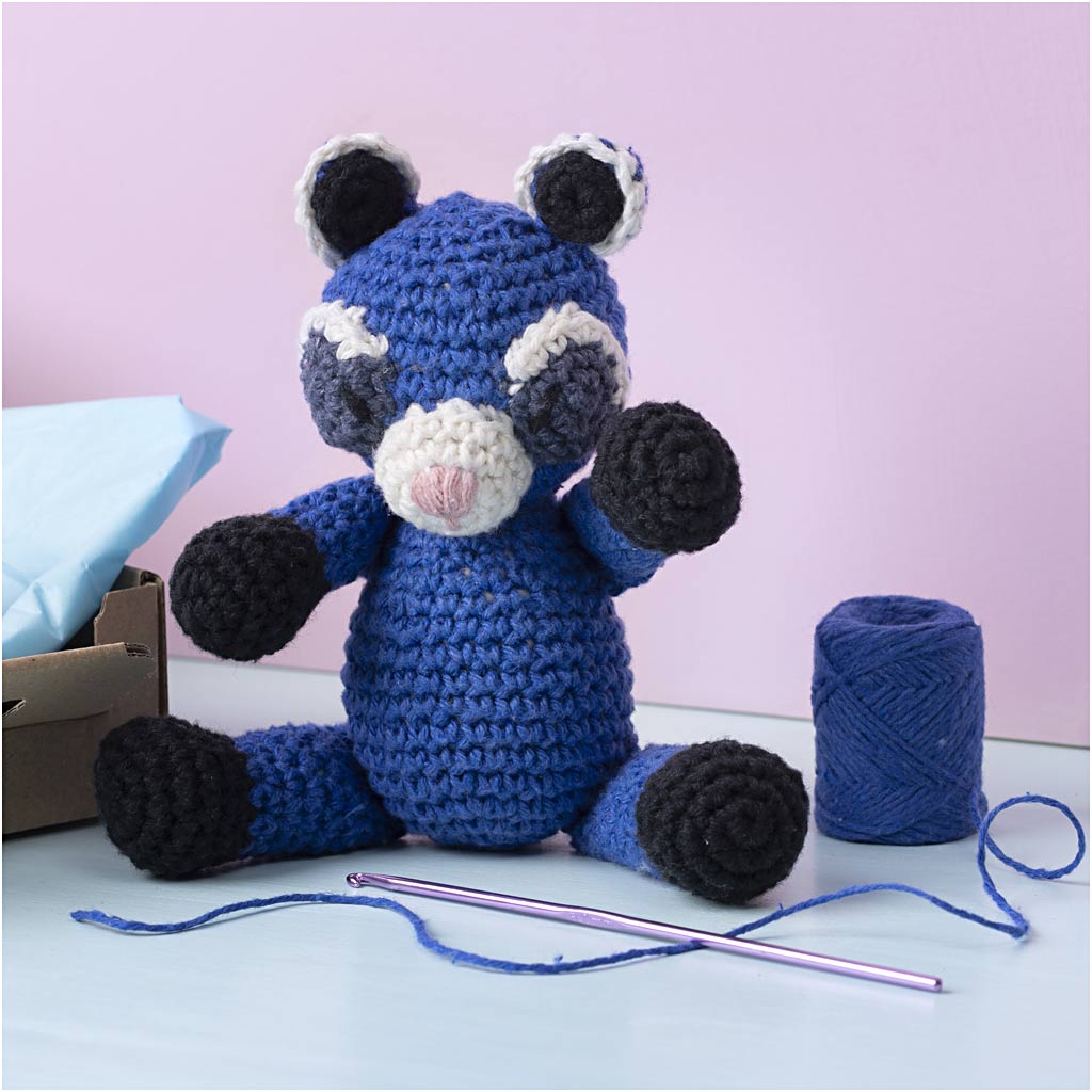 Craft Kit Amigurumi, Raccoon, black, blue, 1 pack-boobam